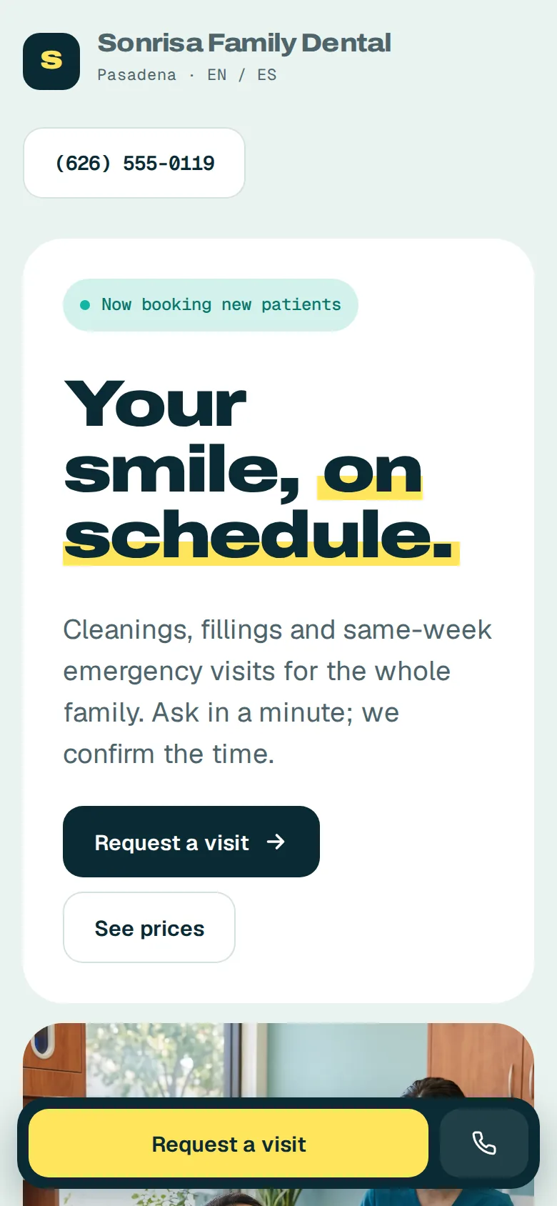 A clinic landing page on a phone